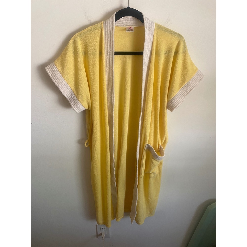 Vintage Superior Yellow Terry Cloth Robe 100% Cotton Short Sleeve Cover Up 22x39